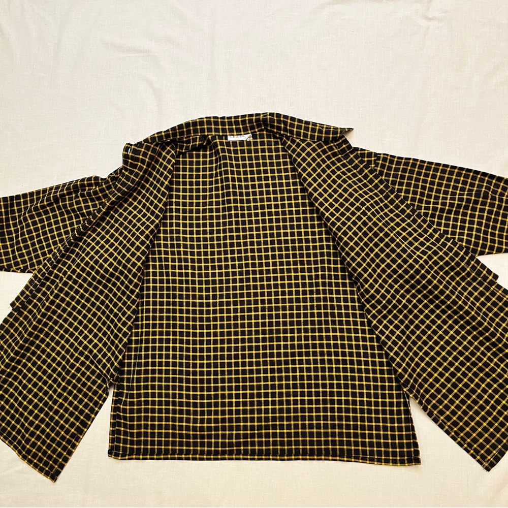 Vintage Henri Bendel Plaid Button-Up Shirt Black & Yellow Gold S - Picture 9 of 10